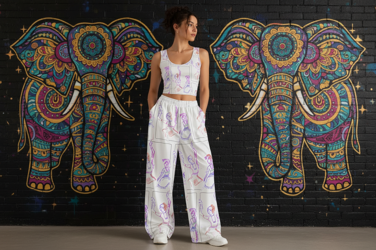 “Vasant Nrutya” Cotton Wide leg Art-Wear Pants