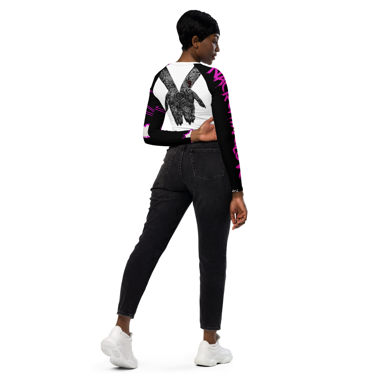 “machi bhasad, dekh” NaCreative Art-Wear long-sleeve crop top